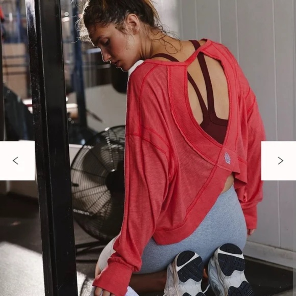 Free People My Time Layer Pullover Open Back in Victory Red